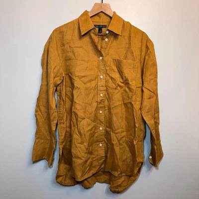 Camisa para mujer Banana Republic de lino amarillo mostaza con botones talla mediana Foto 1 de 4
