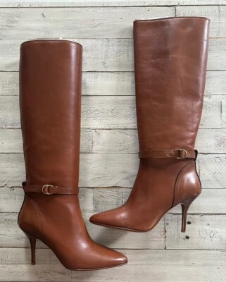 NUEVO EN CAJA Ralph Lauren Zoe Botas Italianas de Cuero de Becerro Talla 7B Marrón HERMOSAS Foto 1 de 4