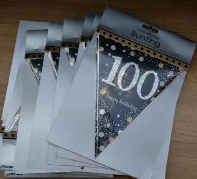 100th Birthday Bunting Banner Black or pink Single or box of 12  Free post 4m - Image 1 of 4