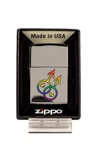 Interlocking Mars Symbols Gay LGBTQ Pride - High Polish Chrome Zippo Lighter - Picture 1 of 3