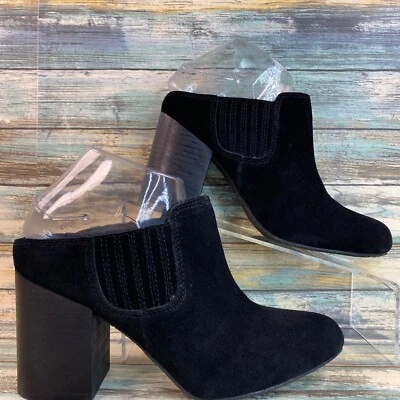 Heeled Mules Womens Size 8M Black Suede Chunky Block Heel Slip Ons Dress Shoes - Image 1 of 4