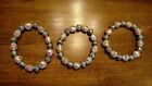 Set of 3 Light Pink Stone / Dimpled Silver Color Stretch Fashion Beaded Bracelet