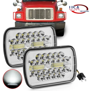 Pair 105W 7x6" Round Led Headlights High/Lo H4 For Freightliner FL50 FL60 Trucks - Picture 1 of 10