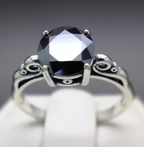 1.35cts 7.49mm Real Black Diamond Treated Size 7 Scroll Ring & $875 Value. - Picture 1 of 8