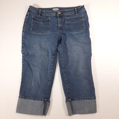 Capris para mujer Cato talla 14 denim elástico tiro medio parche delantero bolsillos puños Foto 1 de 4
