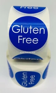 Blue Gluten Free Food Stickers | 1.5" Round Self-Adhesive Label | 500 Labels - Picture 1 of 4