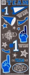 Blue Foiled Team Spirit Cheerleader Cheer Scrapbook Cardstock Stickers 5” x 12” - Picture 1 of 1
