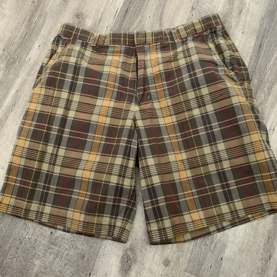 Banana Republic Madras Shorts Mens Size 34 Brown Gold Plaid Lightweight Cotton - Image 1 of 4