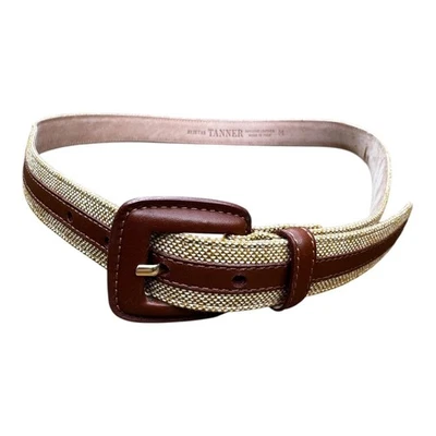 Cinto de tecido Tanner com listras e fivela de couro genuíno marrom Itália tamanho M vintage - Imagem 1 de 4