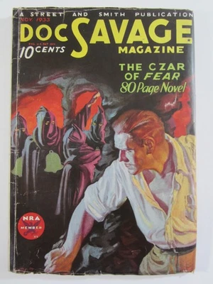 Doc Savage Pulp v.2 #3 Nov. 1933 VG- Classic Walter Baumhofer Hooded Menace Cvr! - Image 1 of 4