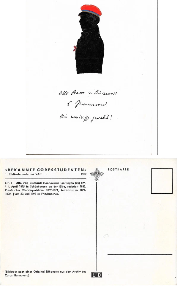 Bekannte Corpsstudenten: OTTO BARON VON BISMARCK, Hannoverae Göttingen, 1962 - Bild 1 von 1