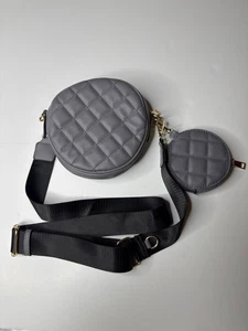 Gesteppte graue Umhängetasche & passendes Münzfach mit verstellbarem Riemen - Bild 1 von 5