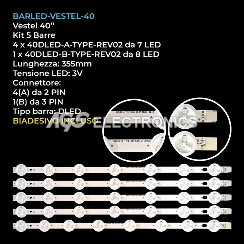 KIT 5 BARRE STRIP LED TV VESTEL 23251775 23283029 VES400UNDS2DN02/N03/N04