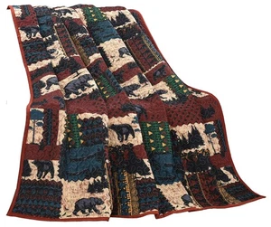 Bears Scarlet and Black Patchwork 60" x 50" Decorative Throw Quilt Blanket - Picture 1 of 2