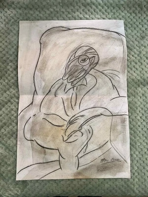 Raro Genuino FRANCIS BACON Figura Sentada BOCETO CARBÓN FIRMADO A MANO Foto 1 de 4