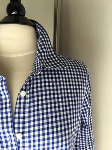 J McLaughlin Womens L Blue white Gingham Collared Button Down popover long Tunic - Picture 1 of 10