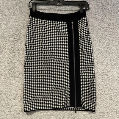 Falda MaxMara Mujer Mediana Negra Blanca Pata de Gallo Tejida Cremallera Hecha en Italia Foto 1 de 4