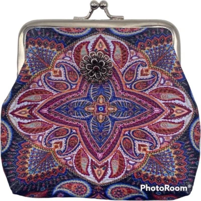 Cartera Cambio Paisley Multicolor Botón a Presión y Borgoña Floral 18mm Snap Foto 1 de 4