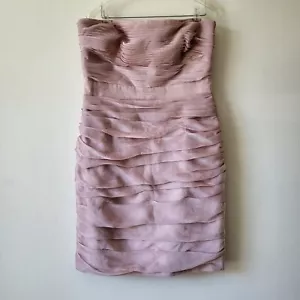 MONIQUE LHUILLIER Bridesmaid RUCHED FITTED LIGHT PINK STRAPLESS SHEATH Size 14 - Picture 1 of 9