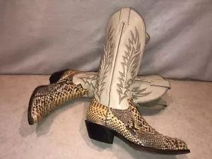 Justin Boots Genuine Snake Skin Tall Cowboy Boots Tan Women's 5B Style L4697 USA - Picture 1 of 16