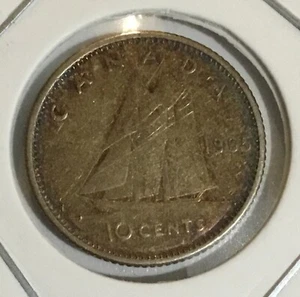 1965 Ten Cent Silver Canadian Dime Nicely Toned Queen Elizabeth II VF Vintage - Picture 1 of 4