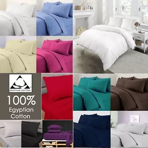 100% EGYPTIAN COTTON DUVET QUILT COVER BEDDING SET SINGLE DOUBLE KING SUPER KING - Picture 1 of 14