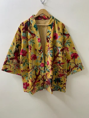 Kimono para mujer con estampado floral en la selva estilo japonés bata boho kimono diario Foto 1 de 4