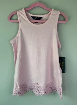Polo Ralph Lauren Girls Size S 7Y Eyelet Hem Tank Top Pink - Image 1 of 4