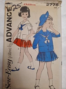 Skirt Shirt Coat Dress Sailor Girls 2 2T Advance 2775 Sewing Pattern VTG Pleat - Picture 1 of 6