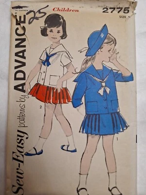 Skirt Shirt Coat Dress Sailor Girls 2 2T Advance 2775 Sewing Pattern VTG Pleat - Image 1 of 4