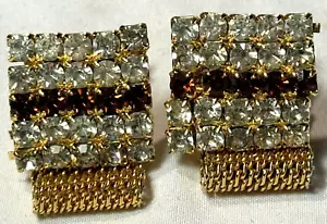 VINTAGE 1960'S LARGE SQUARE RHINESTONE MESH WRAP CUFFLINKS -FREE SHIP - Foto 1 di 2