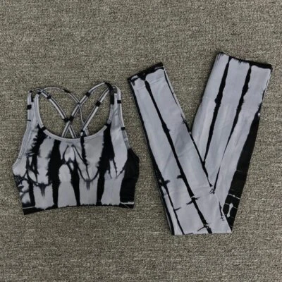 Conjunto de sujetador deportivo acolchado a rayas coloridas calce ceñido S-L y pantalones de yoga cintura alta de 2 piezas Foto 1 de 4