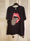 T-shirt noir femme langue léopard Rolling Stones XXL