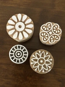 Set of 4 Round Shapes Design Small Printing Block Wooden Stamp New WBSS3 - Picture 1 of 6