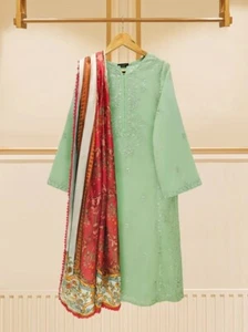 Agha Noor 3 Piece - Embroidered Swiss Voile Suit S109171 - LARGE / Pista Green - Picture 1 of 8