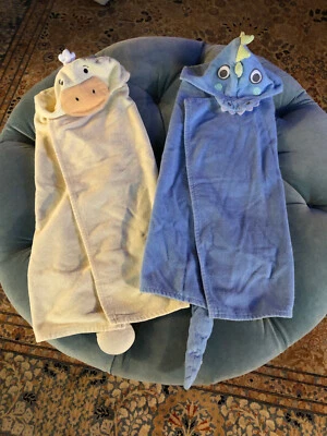 Elegant Baby Set Of 2 Bath Towel Hooded Cover 100% Cotton Blue Yellow - Image 1 of 4