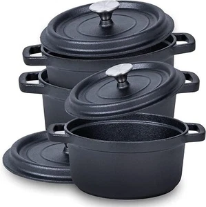 Pre Seasoned Cast Iron Round Pan Dutch Oven with Lid Casserole Pot Soup Stew Pot - Picture 1 of 15