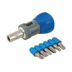 Short Stubby Handle Ratchet Screwdriver Set 7 pce 1/4" Hex Multi use Silverline - Picture 1 of 5