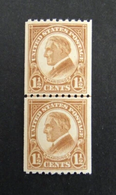 US Stamp 605 1-1/2c Harding 1925 Coil Line Pair Perf 10 Horiz MNH - Image 1 of 2