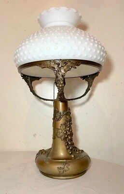 Large antique bronze patinated grape Pairpoint electric oil style table lamp - Image 1 of 4