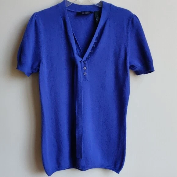 CONTEXT Suéter de Cachemira Manga Corta Henley con Corbata Azul Eléctrico S Foto 1 de 4