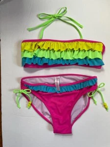 JUSTICE Girls Color Block Ruffle Bikini Top Bottom Swimsuit Sz. 16 Never Worn - Picture 1 of 1