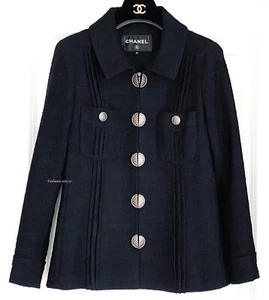 17C CUBA CHANEL BLACK WOOL TWEED CC BUTTONS JACKET 40 - Picture 1 of 17