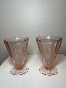 2er Set Vintage Jeannette Blumenmuster Weihnachtsstern rosa 4,5 Zoll Fußsaftbecher - Bild 1 von 10