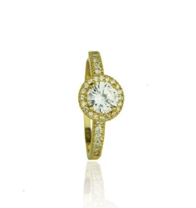 14K Gelb-/Weißgold runder CZ Halo Verlobungsring - Bild 1 von 3