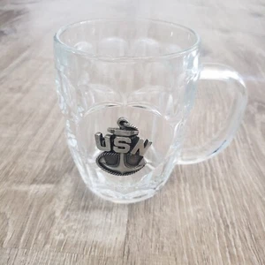 U.S.N. Tazza birra Stein US Navy logo peltro su vetro trasparente militare Luminarc USA - Foto 1 di 6