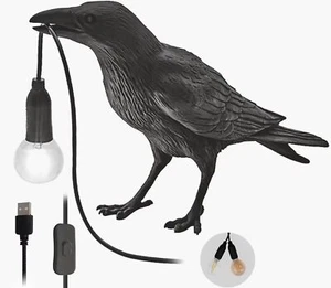 Gothic Crow Lamp - Cute Black Raven Desk Light with USB Line, Unique Resin Ha... - Picture 1 of 9