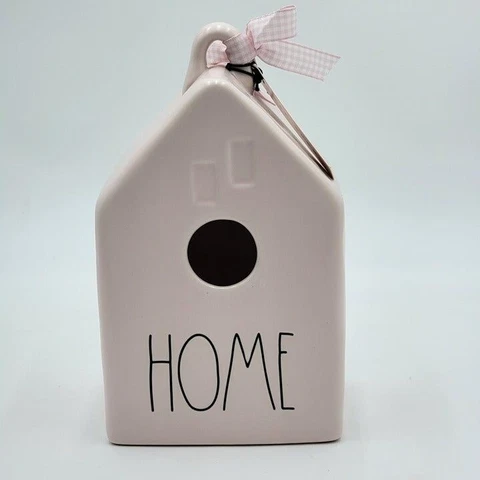 Rae Dunn Home Birdhouse Pink Elongated Pottery Display Functional Farmhouse NWT Cover