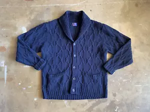 PENDLETON NAVY BLUE CARDIGAN SWEATER MEN SZ L BUTTON FRONT 100% PURE VIRGIN WOOL - Picture 1 of 13