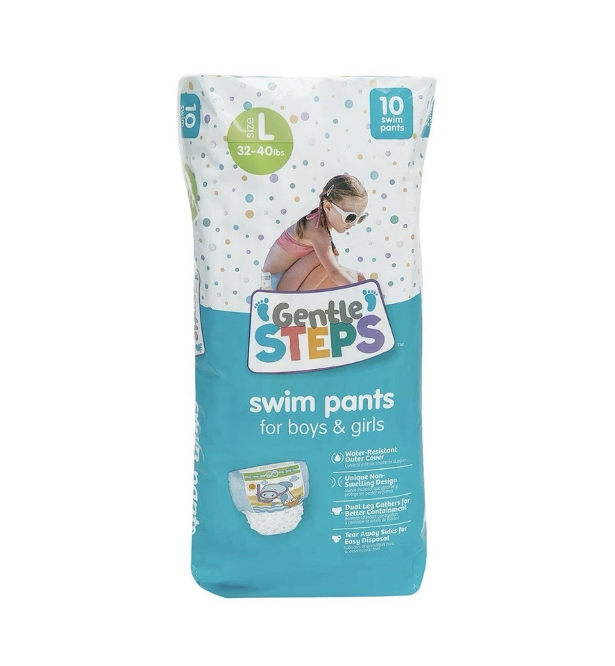 Gentle Steps Swim Pants/diapers for Boys & Girls Sz L 32-40 Lbs 10 Ct